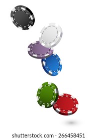 Falling colorful Casino Chips Isolated on White