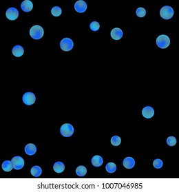Falling colorful confetti background. Simple Pattern of Gradient Colored Circles on  Black Background. Bright background with scattered confetti. Colored postcard.