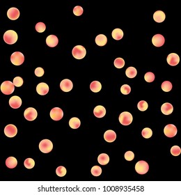 Falling colorful confetti background. Simple Pattern of Gradient Colored Circles on  Black Background. Bright background with scattered confetti. Colored postcard.