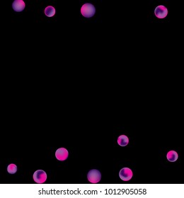 Falling colorful confetti background. Simple Pattern of Gradient Colored Circles on  Black Backdrop. Bright background with scattered confetti. Colored postcard.