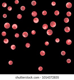 Falling colorful confetti background. Simple Pattern of Gradient Colored Circles on  Black Backdrop. Bright background with scattered confetti. Colored postcard.