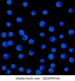 Falling colorful confetti background. Simple Pattern of Gradient Colored Circles on  Black Backdrop. Bright background with scattered confetti. Colored postcard.