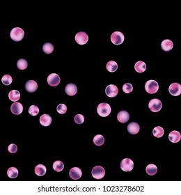 Falling colorful confetti background. Simple Pattern of Gradient Colored Circles on  Black Backdrop. Bright background with scattered confetti. Colored postcard.