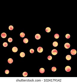 Falling colorful confetti background. Simple Pattern of Gradient Colored Circles on  Black Background. Bright background with scattered confetti. Colored postcard.
