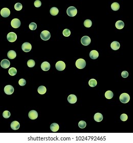 Falling colorful confetti background. Simple Pattern of Gradient Colored Circles on  Black Background. Bright background with scattered confetti. Colored postcard.