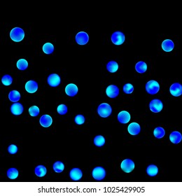Falling colorful confetti background. Simple Pattern of Gradient Colored Circles on  Black Background. Bright background with scattered confetti. Colored postcard.