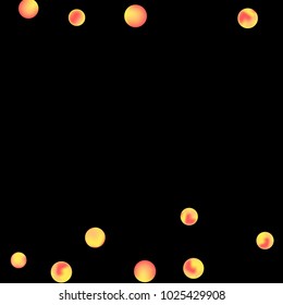 Falling colorful confetti background. Simple Pattern of Gradient Colored Circles on  Black Background. Bright background with scattered confetti. Colored postcard.