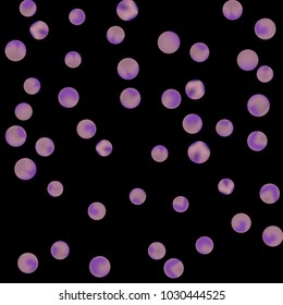 Falling colorful confetti background. Simple Pattern of Gradient Colored Circles on  Black Backdrop. Bright background with scattered confetti. Colored postcard.