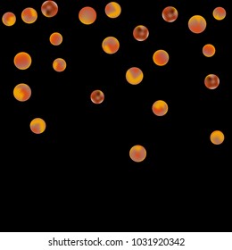 Falling colorful confetti background. Simple Pattern of Gradient Colored Circles on  Black Backdrop. Bright background with scattered confetti. Colored postcard.