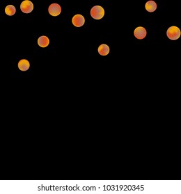 Falling colorful confetti background. Simple Pattern of Gradient Colored Circles on  Black Backdrop. Bright background with scattered confetti. Colored postcard.