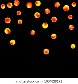 Falling colorful confetti background. Simple Pattern of Gradient Colored Circles on  Black Background. Bright background with scattered confetti. Colored postcard.