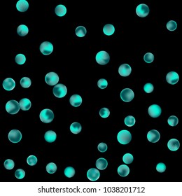Falling colorful confetti background. Simple Pattern of Gradient Colored Circles on  Black Backdrop. Bright background with scattered confetti. Colored postcard.