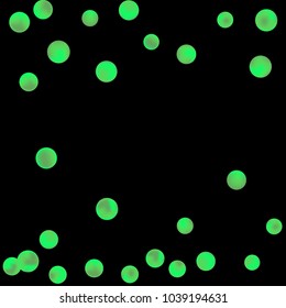 Falling colorful confetti background. Simple Pattern of Gradient Colored Circles on  Black Background. Bright background with scattered confetti. Colored postcard.