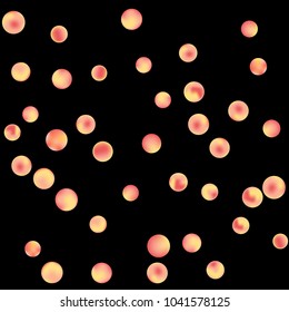 Falling colorful confetti background. Simple Pattern of Gradient Colored Circles on  Black Background. Bright background with scattered confetti. Colored postcard.
