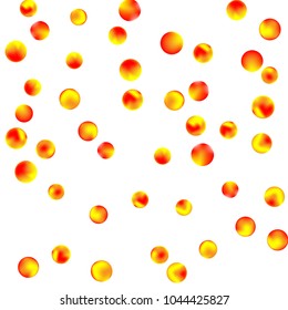 Falling colorful confetti background. Simple Pattern of Gradient Colored Circles on  White Backgdrop. Bright background with scattered confetti. Colored postcard.