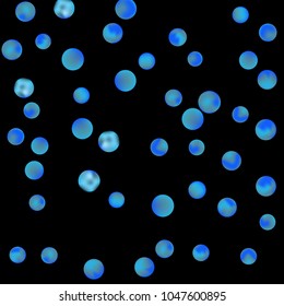 Falling colorful confetti background. Simple Pattern of Gradient Colored Circles on  Black Background. Bright background with scattered confetti. Colored postcard.