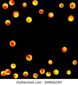 Falling colorful confetti background. Simple Pattern of Gradient Colored Circles on  Black Background. Bright background with scattered confetti. Colored postcard.