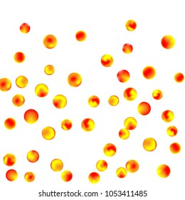 Falling colorful confetti background. Simple Pattern of Gradient Colored Circles on  White Backgdrop. Bright background with scattered confetti. Colored postcard.