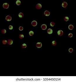 Falling colorful confetti background. Simple Pattern of Gradient Colored Circles on  Black Background. Bright background with scattered confetti. Colored postcard.
