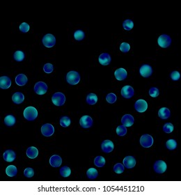 Falling colorful confetti background. Simple Pattern of Gradient Colored Circles on  Black Backdrop. Bright background with scattered confetti. Colored postcard.