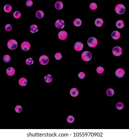 Falling colorful confetti background. Simple Pattern of Gradient Colored Circles on  Black Backdrop. Bright background with scattered confetti. Colored postcard.