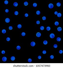 Falling colorful confetti background. Simple Pattern of Gradient Colored Circles on  Black Background. Bright background with scattered confetti. Colored postcard.