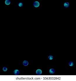 Falling colorful confetti background. Simple Pattern of Gradient Colored Circles on  Black Background. Bright background with scattered confetti. Colored postcard.