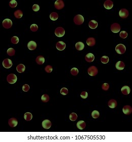 Falling colorful confetti background. Simple Pattern of Gradient Colored Circles on  Black Background. Bright background with scattered confetti. Colored postcard.