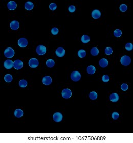 Falling colorful confetti background. Simple Pattern of Gradient Colored Circles on  Black Backdrop. Bright background with scattered confetti. Colored postcard.