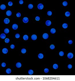 Falling colorful confetti background. Simple Pattern of Gradient Colored Circles on  Black Background. Bright background with scattered confetti. Colored postcard.
