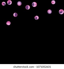 Falling colorful confetti background. Simple Pattern of Gradient Colored Circles on  Black Backdrop. Bright background with scattered confetti. Colored postcard.