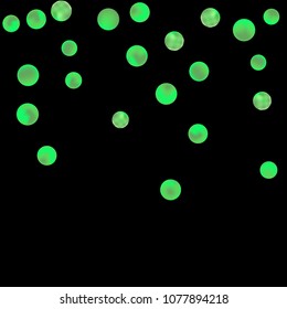 Falling colorful confetti background. Simple Pattern of Gradient Colored Circles on  Black Backdrop. Bright background with scattered confetti. Colored postcard.