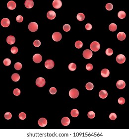 Falling colorful confetti background. Simple Pattern of Gradient Colored Circles on  Black Background. Bright background with scattered confetti. Colored postcard.