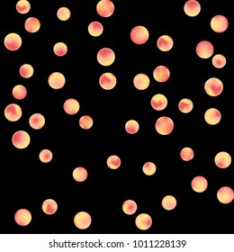 Falling colorful confetti background. Vector colorful round confetti frame isolated on Black Backdrop. Bright background with scattered confetti. Colored postcard.