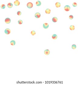 Falling colorful confetti background. Vector colorful round confetti frame isolated on White Backgdrop. Bright background with scattered confetti. Colored postcard.