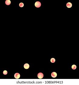 Falling colorful confetti background. Vector colorful round confetti frame isolated on Black Backdrop. Bright background with scattered confetti. Colored postcard.