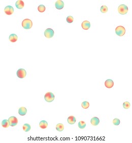Falling colorful confetti background. Vector colorful round confetti frame isolated on White Backgdrop. Bright background with scattered confetti. Colored postcard.