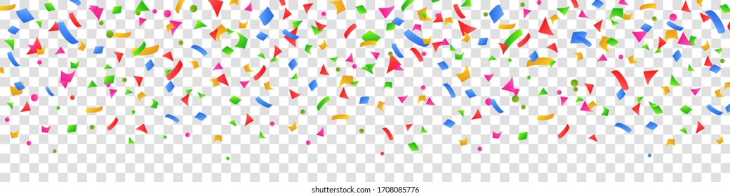 Falling colorful confetti flat design seamless pattern background isolated, group colored fly confetti - stock vector