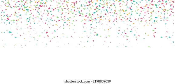 Falling colorful confetti flat design pattern isolated on a white background. Birthday party, event celebration invitation, or decor design concept. Vector surface pattern design