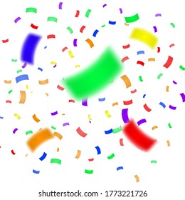 Falling colorful confetti isolated on white background.