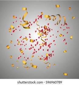 Falling colorful confetti isolated on grey background. Celebration party holiday decoration to birthday, effect of glitter confetti illustration.Vector eps10
