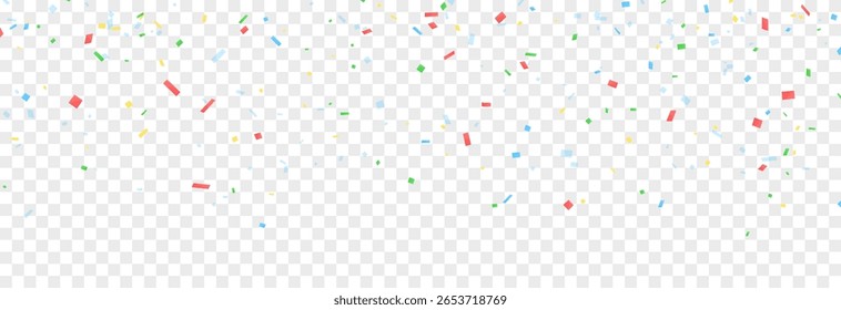 Caída de confeti colorido sobre fondo transparente. Confeti festivo png. Fondo festivo.