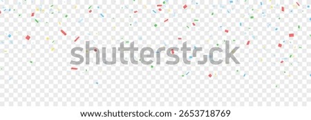 Falling colorful confetti on transparent background. Festive confetti png. Festive background.