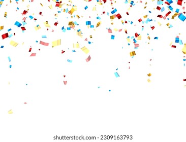 Falling colorful cut out foil ribbon confetti background. Design element. Vector illustration.