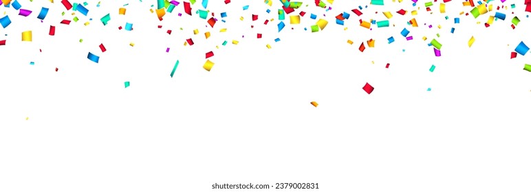Falling colorful cut out ribbon confetti background with space for text. Design element for web, cards, flyers, invitations. Vector illustration.
