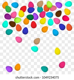 Falling colorful Easter eggs on transparent background. Vector illustration