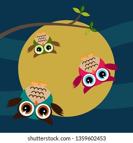 Falling colorful funny owls