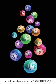 Falling Colorful Lottery Bingo Balls Isolated On Black Background