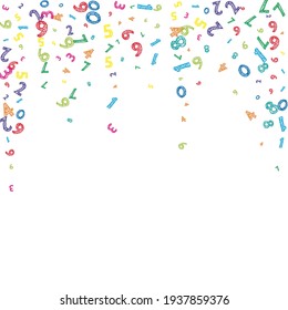 Falling colorful messy numbers. Math study concept with flying digits. Unique back to school mathematics banner on white background. Falling numbers vector illustration.