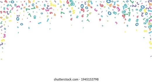 Falling colorful messy numbers. Math study concept with flying digits. Noteworthy back to school mathematics banner on white background. Falling numbers vector illustration.